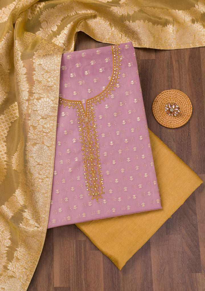 Lavender Zariwork Banarasi Unstitched Salwar Suit