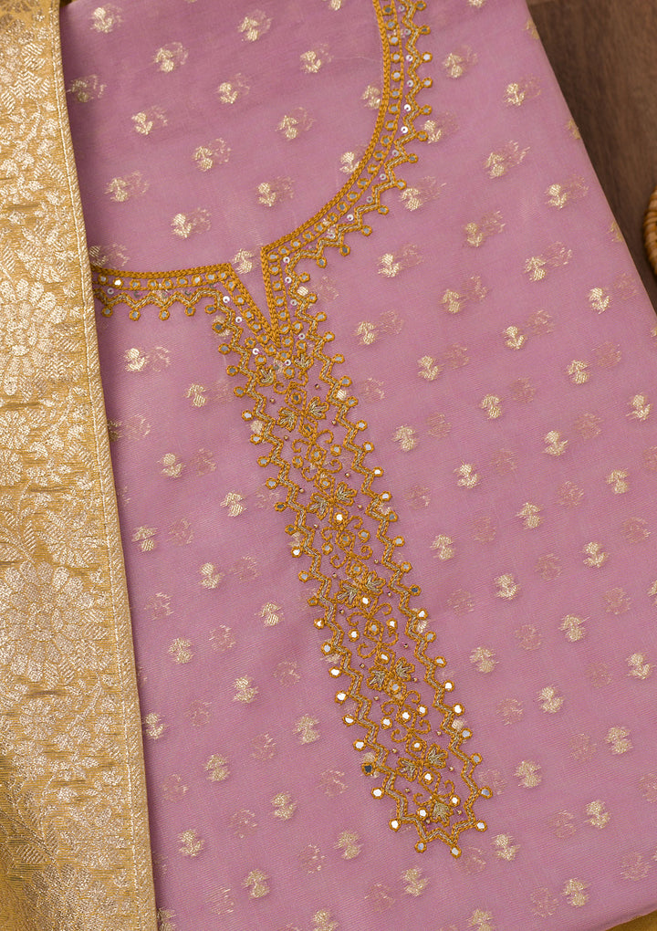 Lavender Zariwork Banarasi Unstitched Salwar Suit