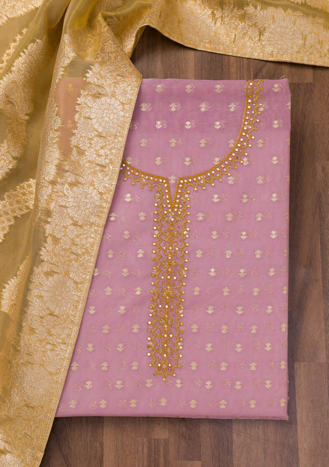 Lavender Zariwork Banarasi Unstitched Salwar Suit