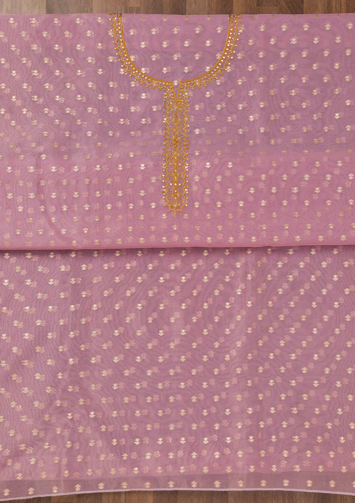 Lavender Zariwork Banarasi Unstitched Salwar Suit