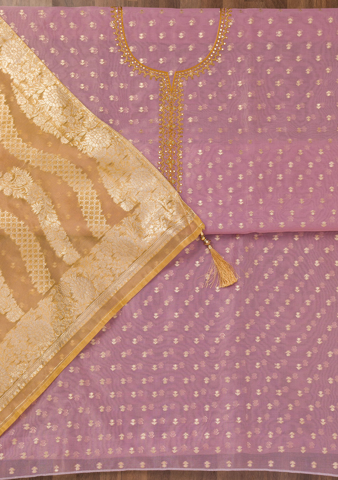 Lavender Zariwork Banarasi Unstitched Salwar Suit