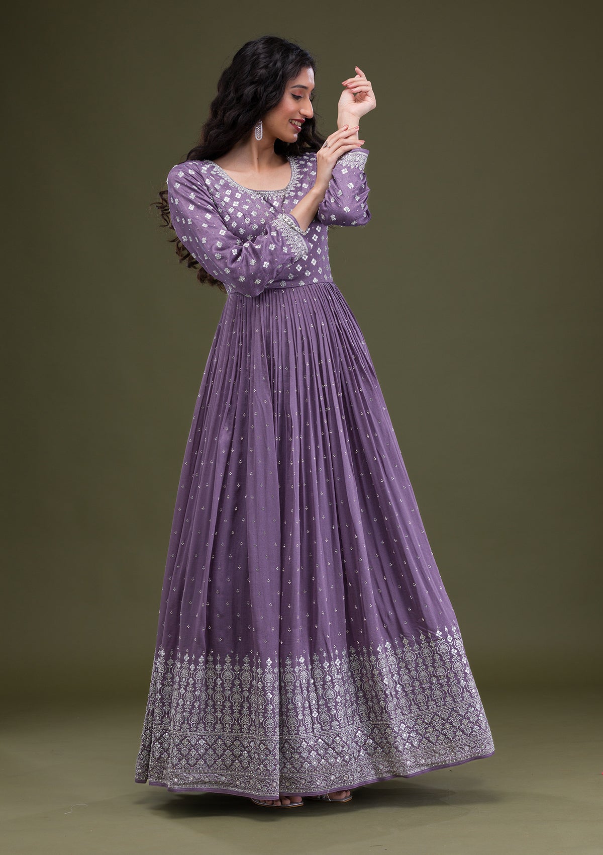 Lavender Zariwork Georgette Readymade Salwar Suit