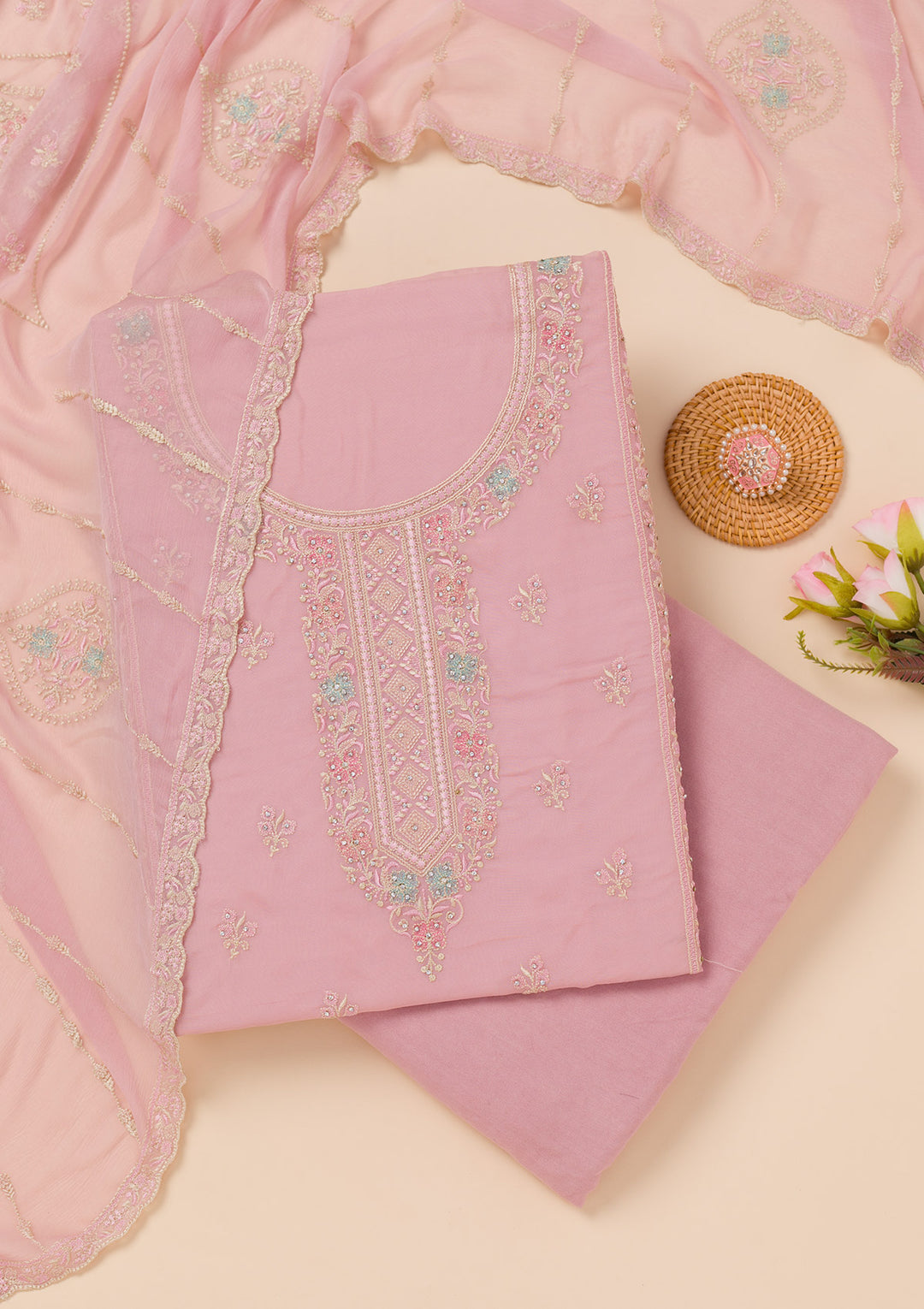 Lavender Zariwork Georgette Unstitched Salwar Suit