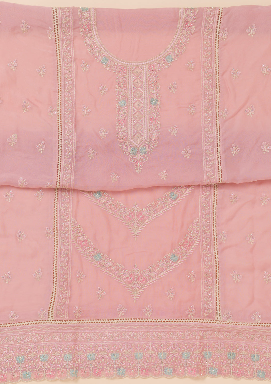 Lavender Zariwork Georgette Unstitched Salwar Suit