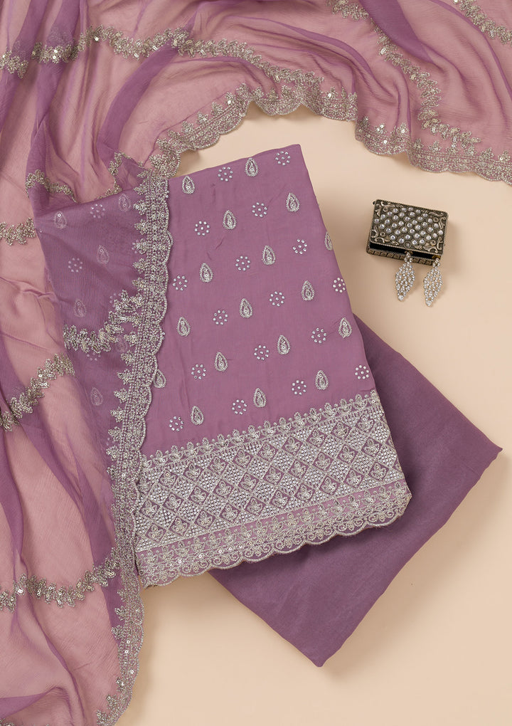 Lavender Zariwork Organza Unstitched Salwar Suit