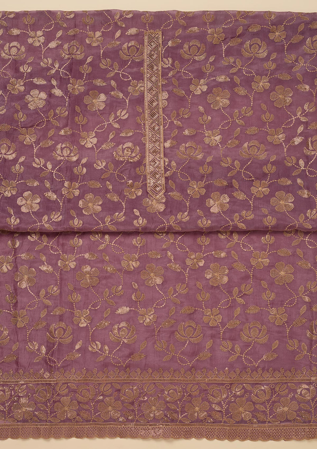 Lavender Zariwork Raw Silk Unstitched Salwar Suit