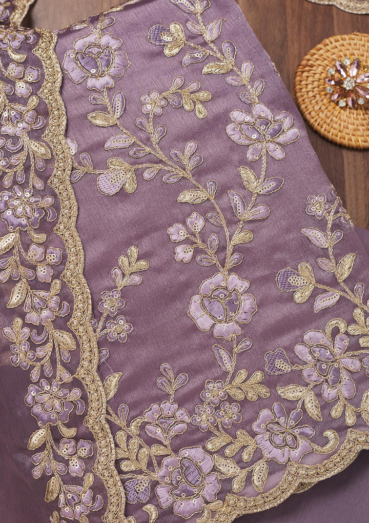 Lavender Zariwork Semi Crepe Unstitched Salwar Suit