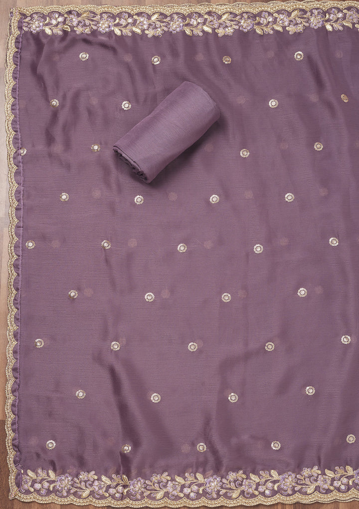 Lavender Zariwork Semi Crepe Unstitched Salwar Suit