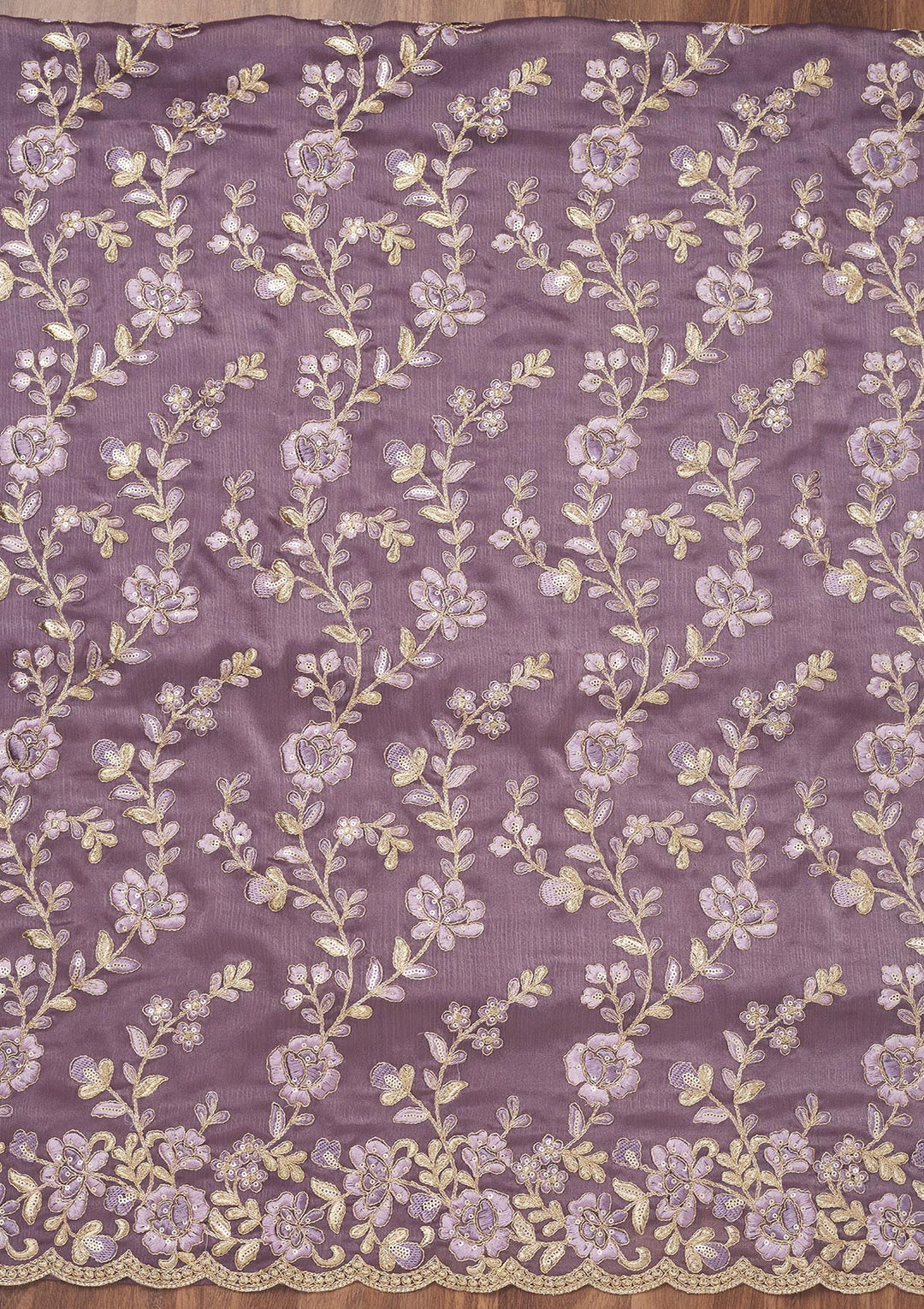 Lavender Zariwork Semi Crepe Unstitched Salwar Suit