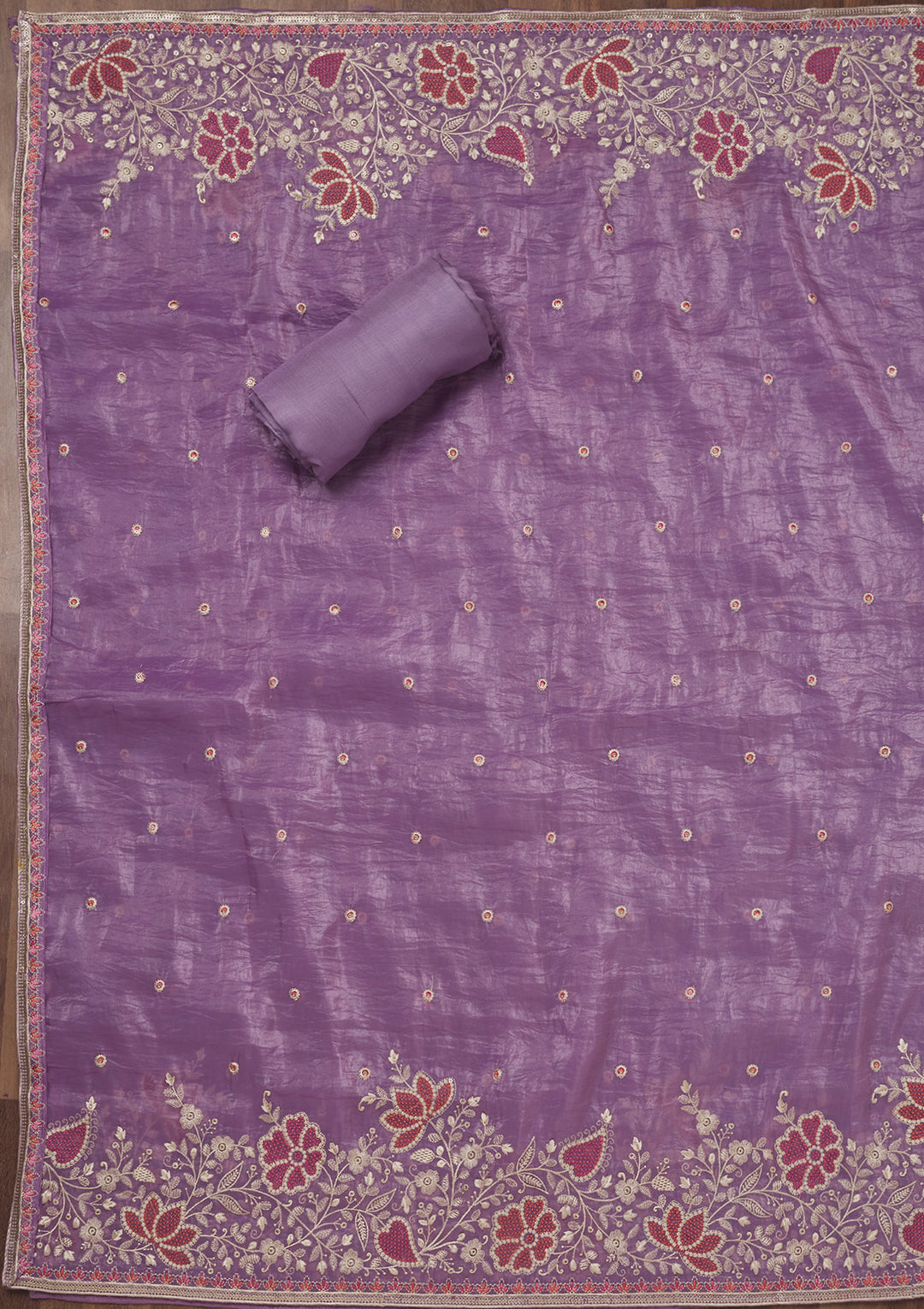Lavender Zariwork Semi Crepe Unstitched Salwar Suit