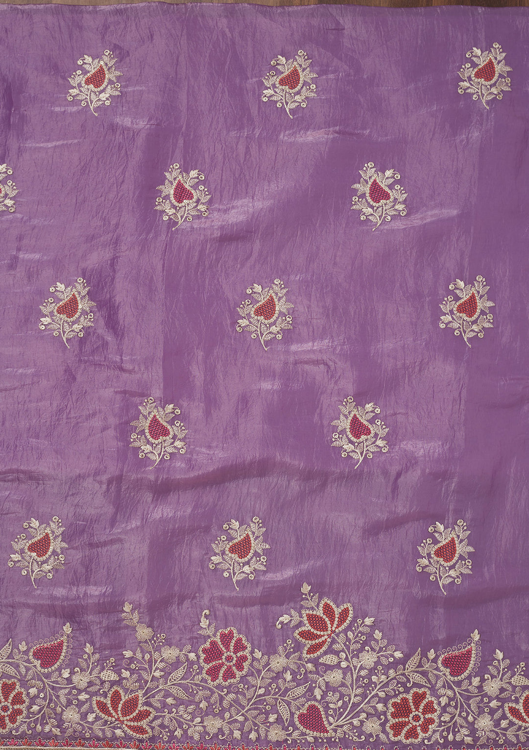 Lavender Zariwork Semi Crepe Unstitched Salwar Suit