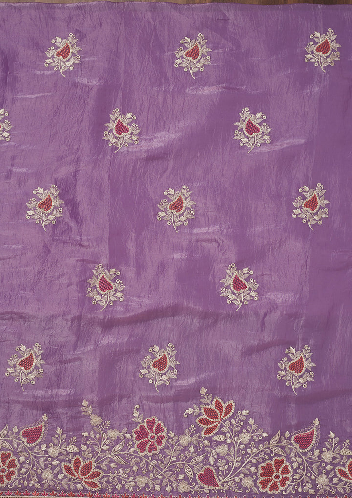 Lavender Zariwork Semi Crepe Unstitched Salwar Suit