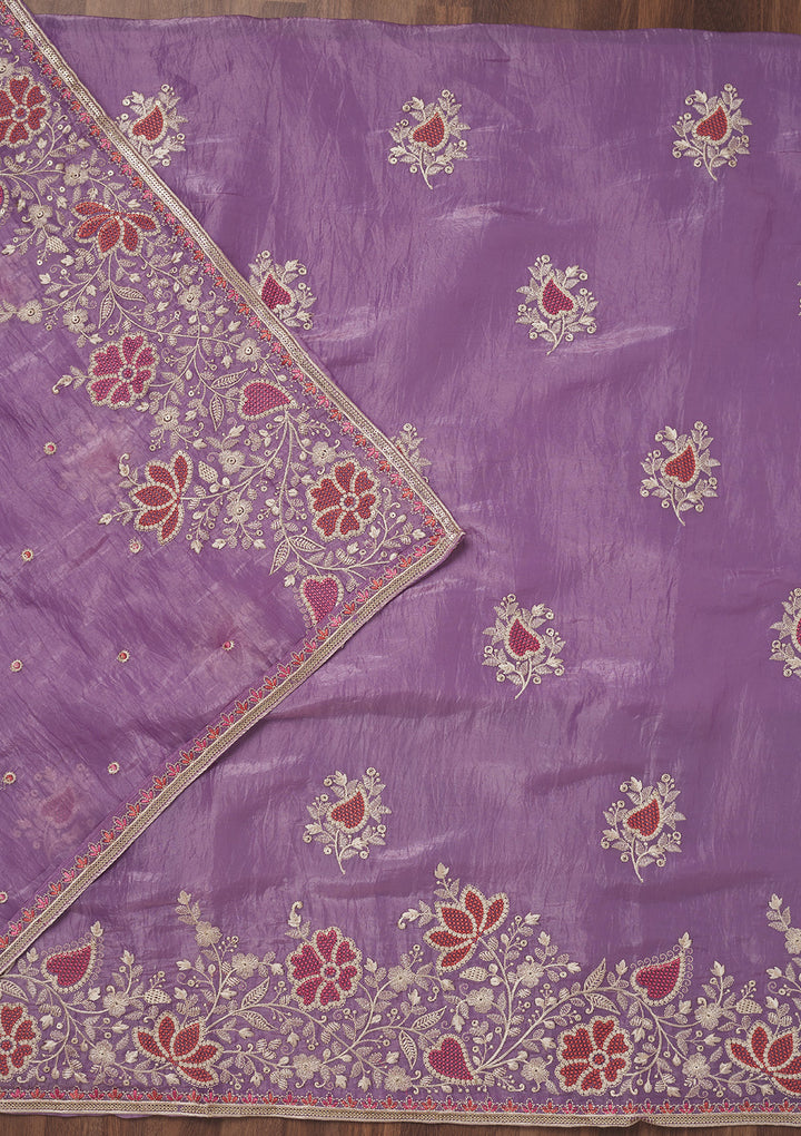 Lavender Zariwork Semi Crepe Unstitched Salwar Suit