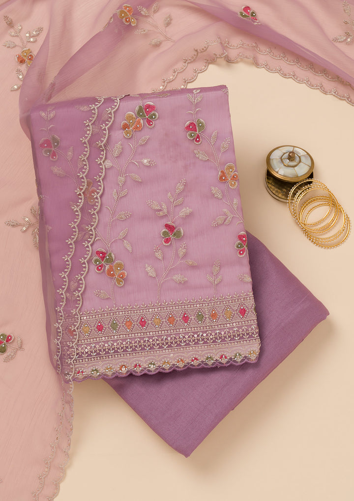 Lavender Zariwork Tissue Unstitched Salwar Suit