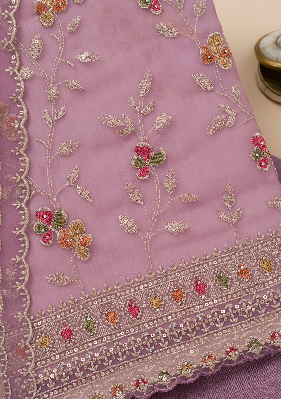 Lavender Zariwork Tissue Unstitched Salwar Suit
