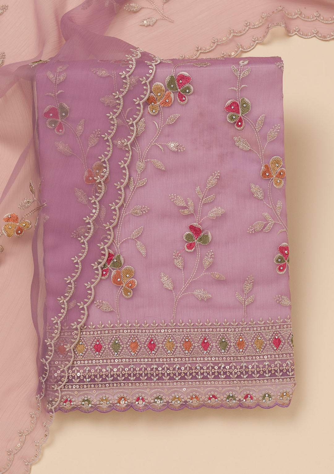 Lavender Zariwork Tissue Unstitched Salwar Suit