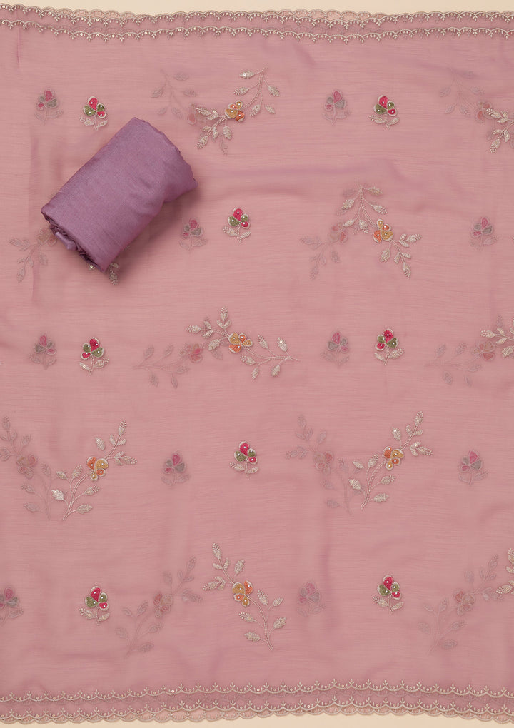 Lavender Zariwork Tissue Unstitched Salwar Suit