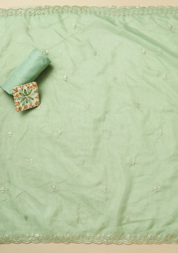 Leaf Green Sequins Organza Unstitched Salwar Suit