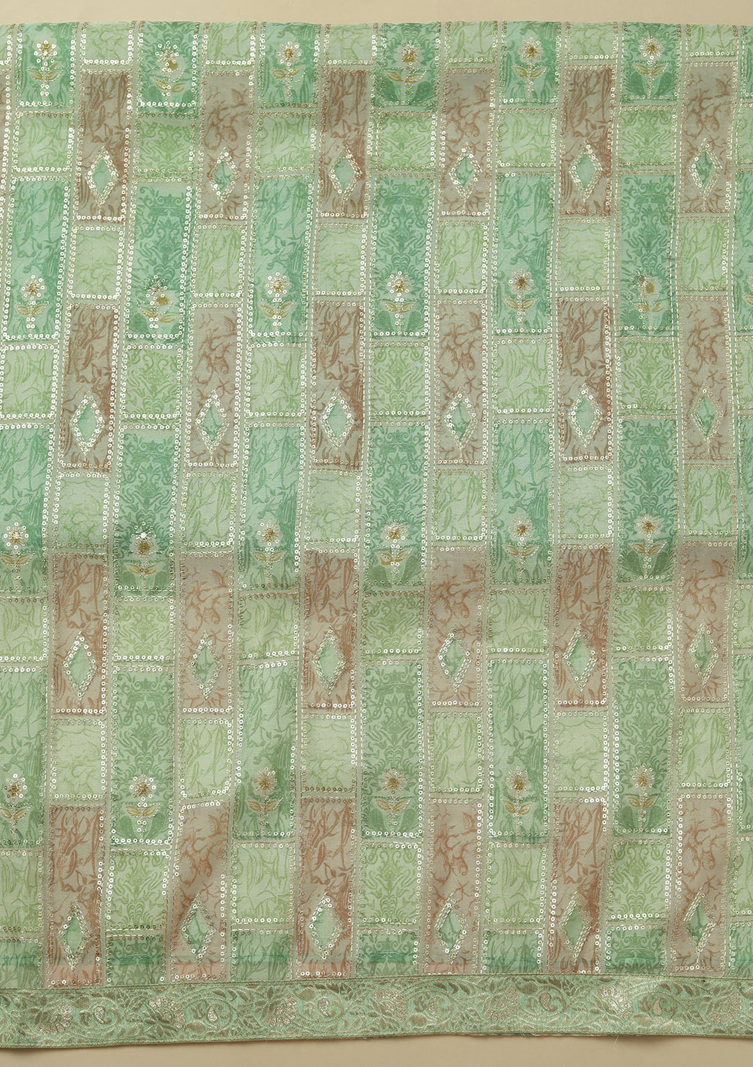 Leaf Green Sequins Organza Unstitched Salwar Suit