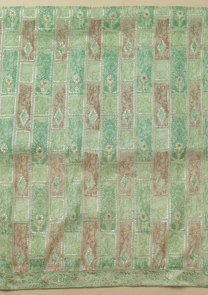 Leaf Green Sequins Organza Unstitched Salwar Suit