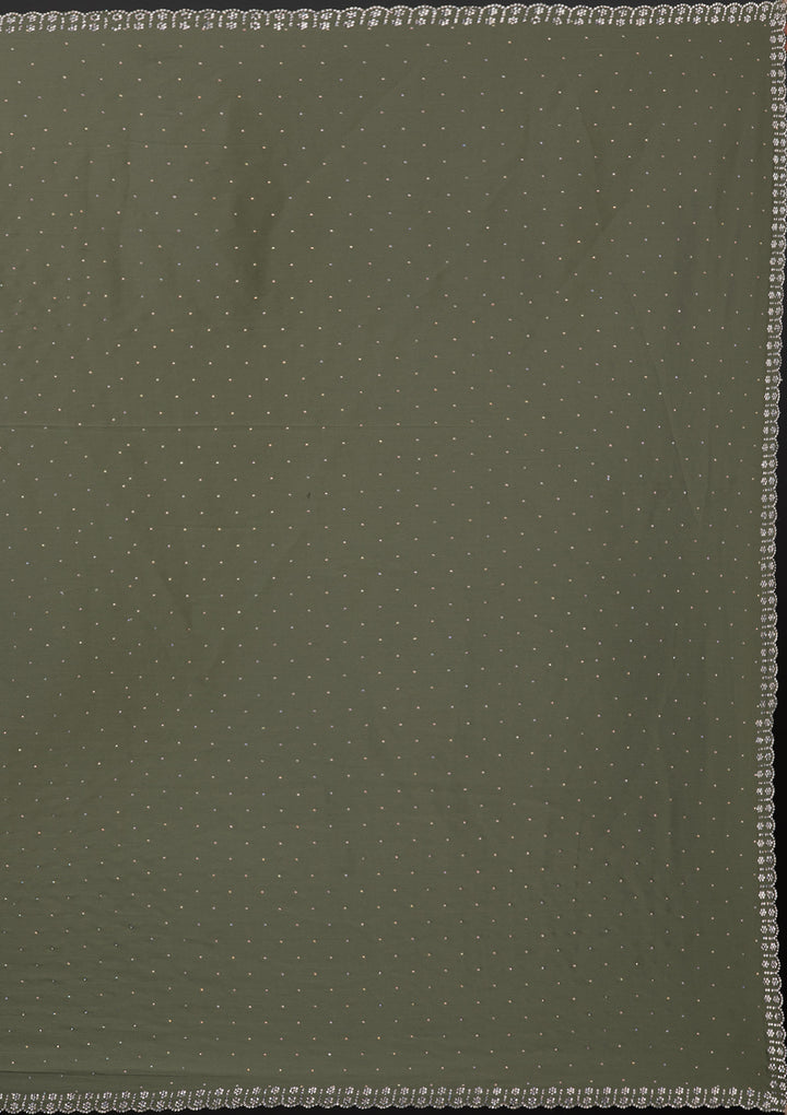 Leaf Green Stonework Satin Designer Saree