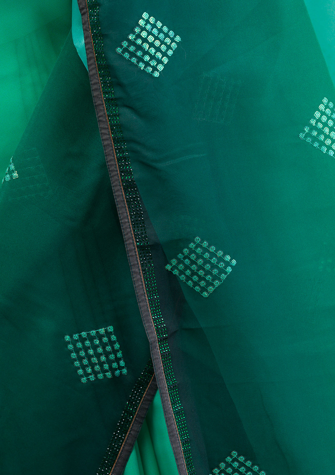 Leaf Green Swarovski Satin Saree