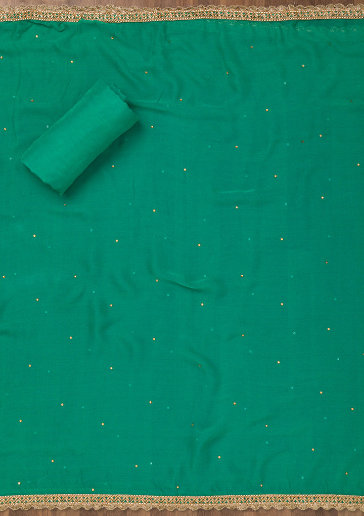 Leaf Green Zariwork Organza Unstitched Salwar Suit