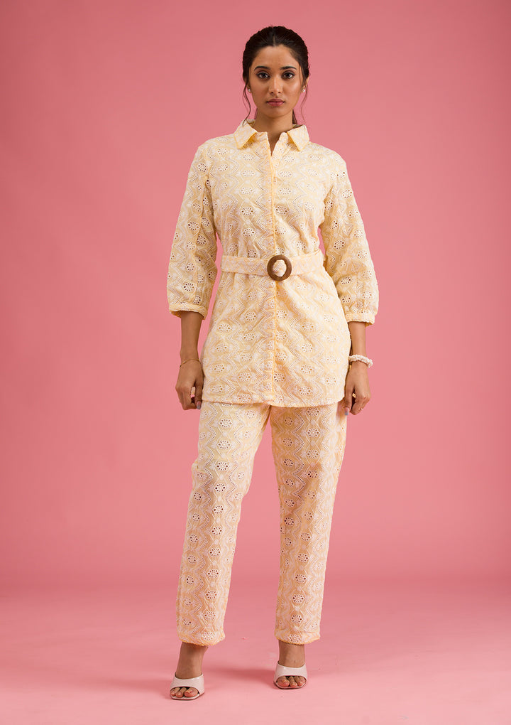 Lemon Yellow Threadwork Cotton Readymade Salwar Suit