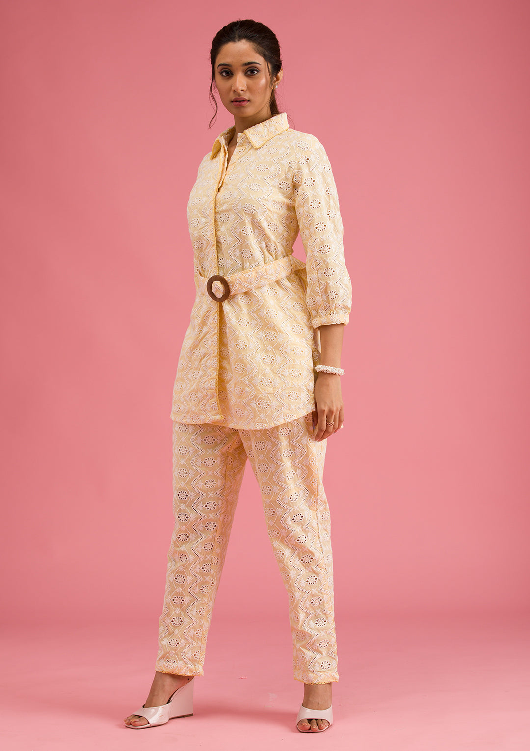 Lemon Yellow Threadwork Cotton Readymade Salwar Suit