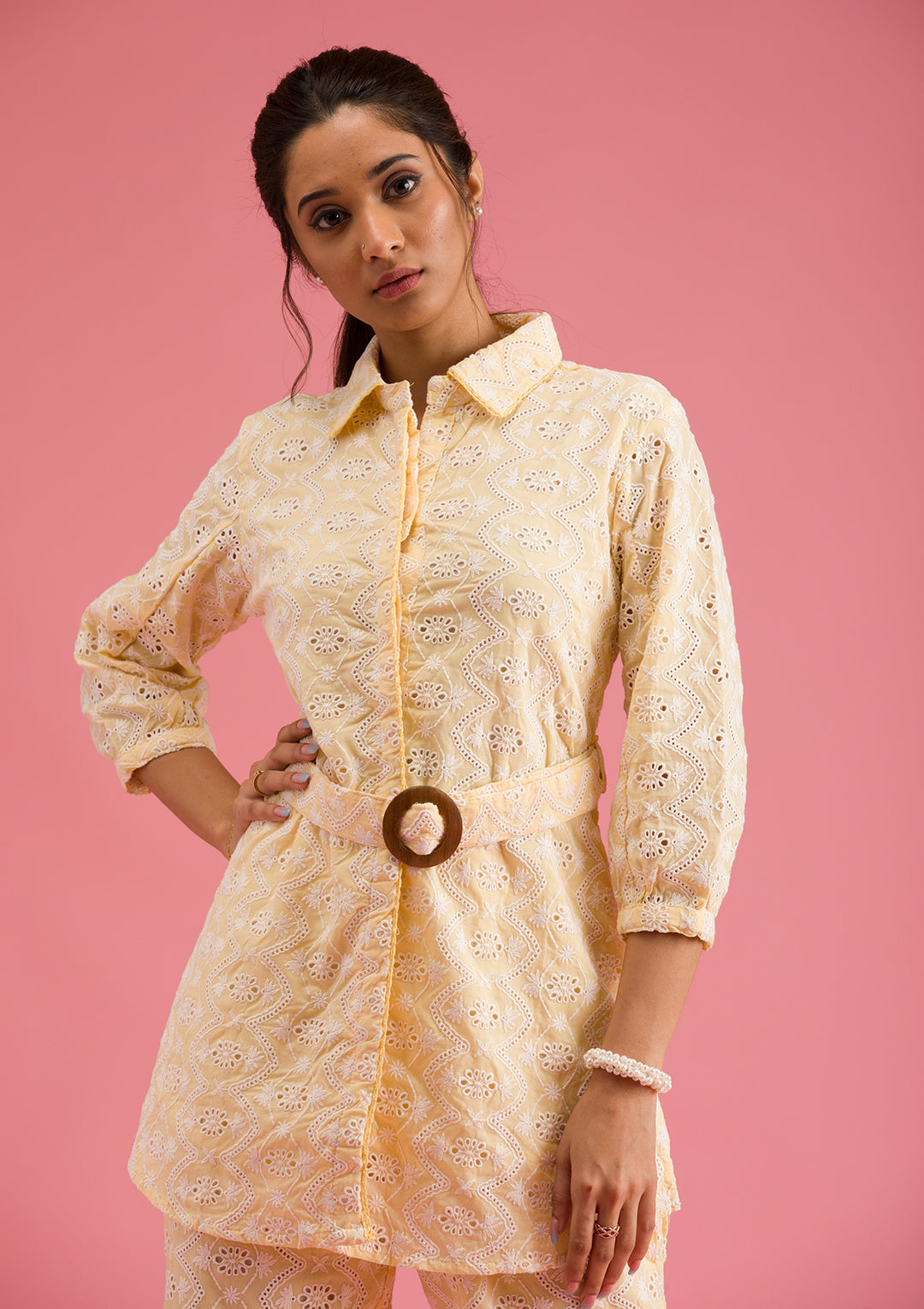 Lemon Yellow Threadwork Cotton Readymade Salwar Suit