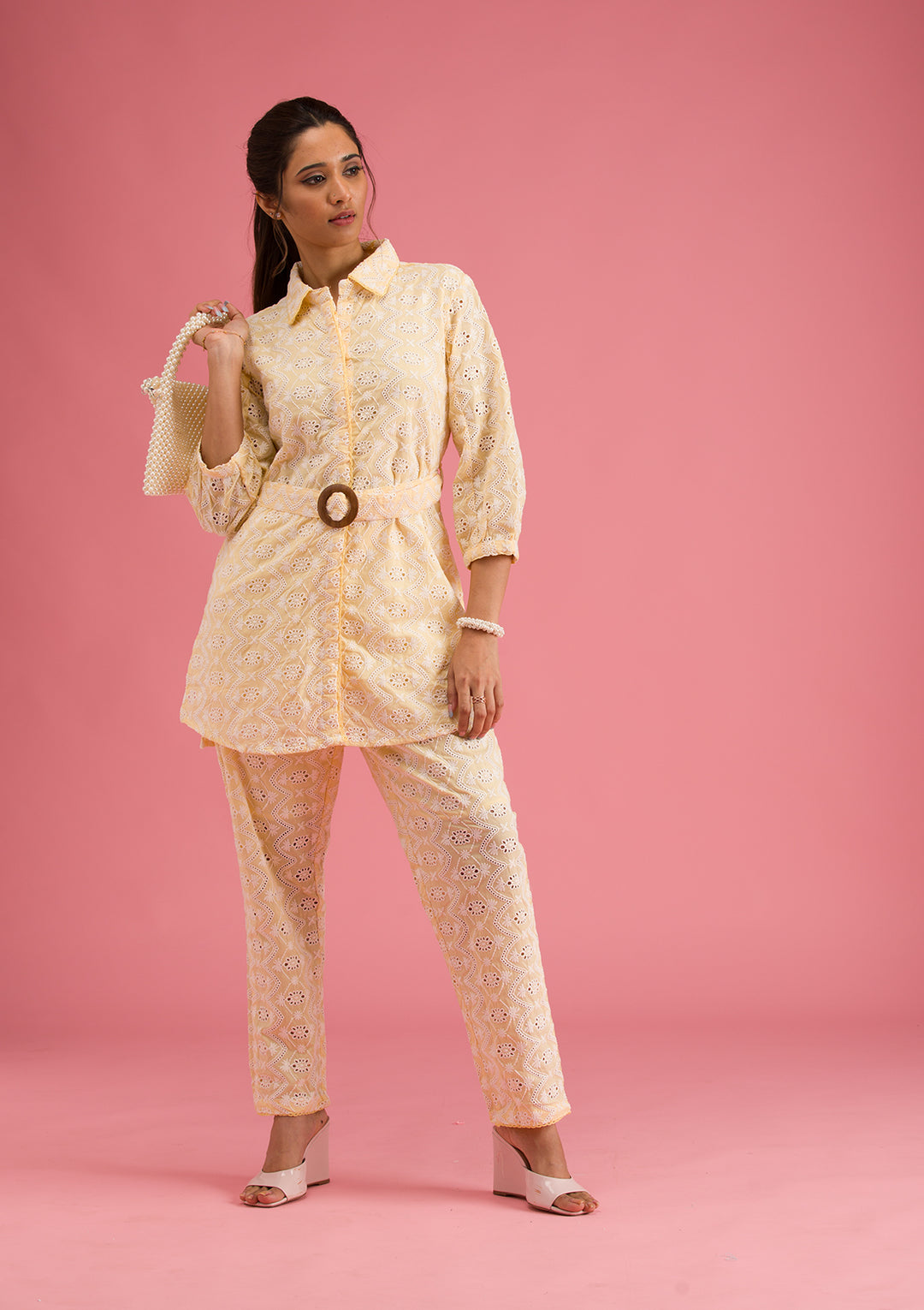 Lemon Yellow Threadwork Cotton Readymade Salwar Suit