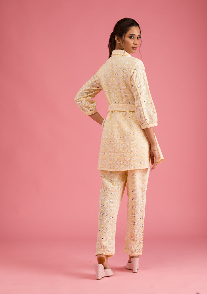 Lemon Yellow Threadwork Cotton Readymade Salwar Suit