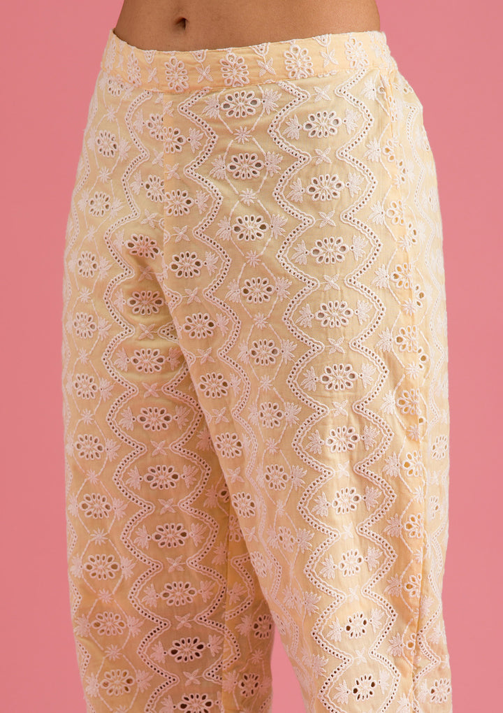 Lemon Yellow Threadwork Cotton Readymade Salwar Suit