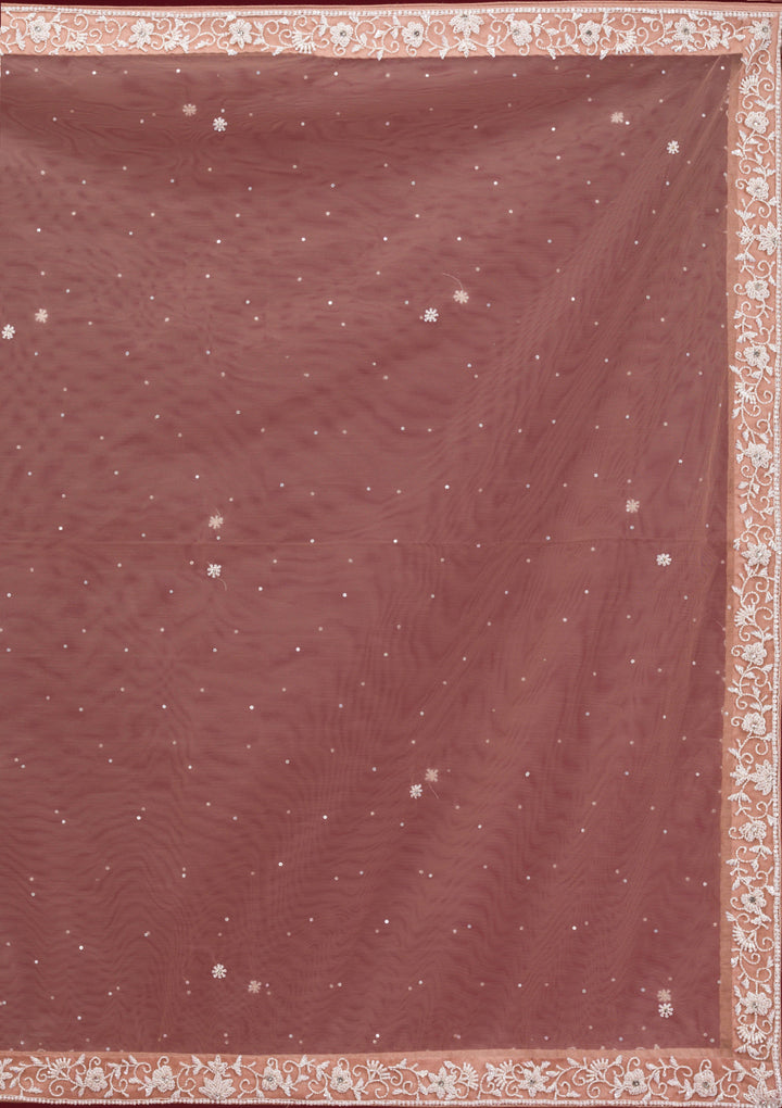 Light Brown Pearlwork Net Readymade Lehenga