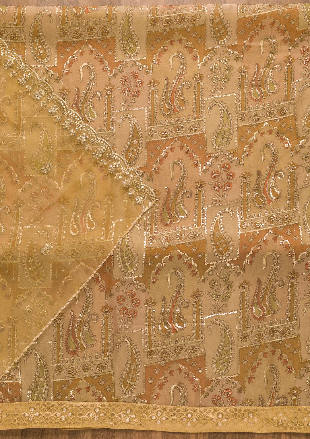 Light Brown Sequins Organza Unstitched Salwar Suit