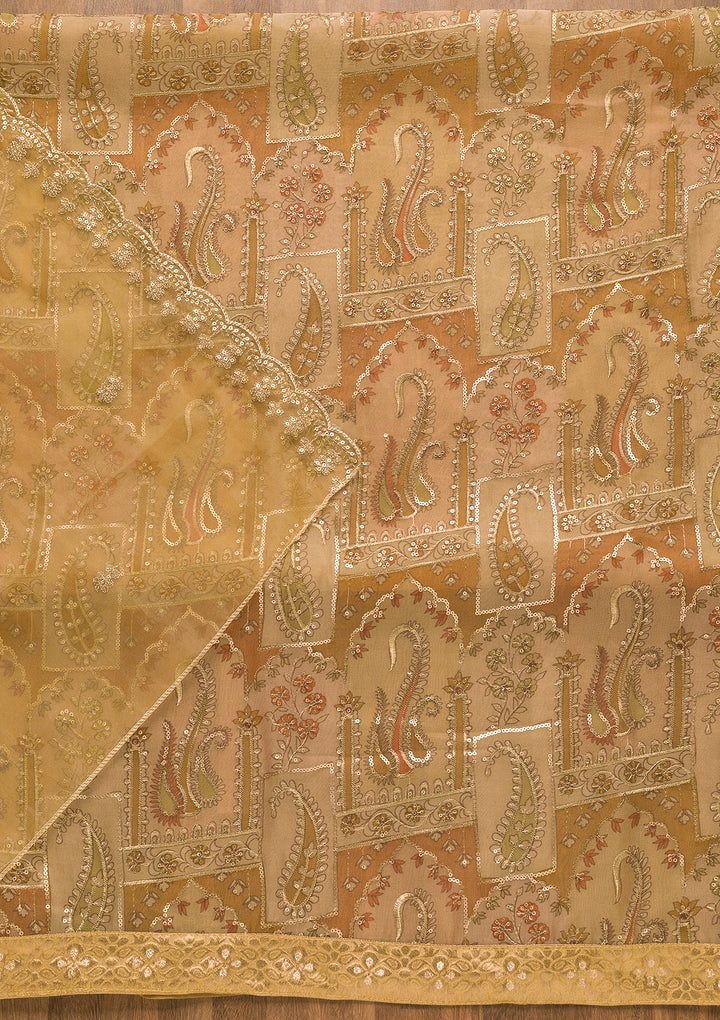 Light Brown Sequins Organza Unstitched Salwar Suit