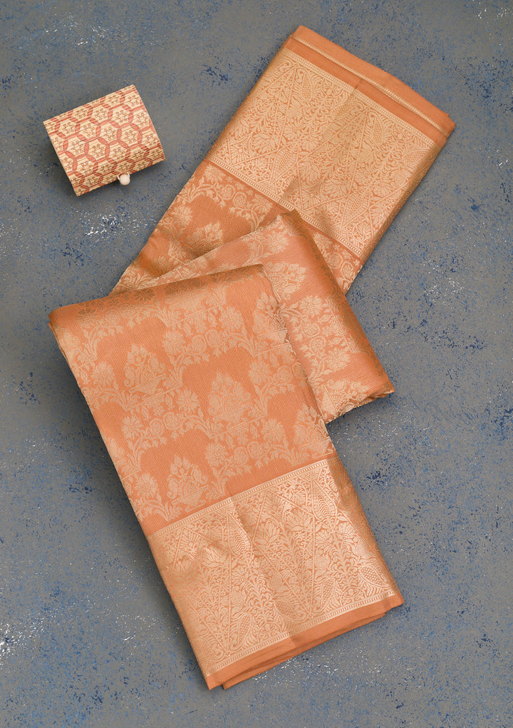 Light Brown Zariwork Pure Silk Saree