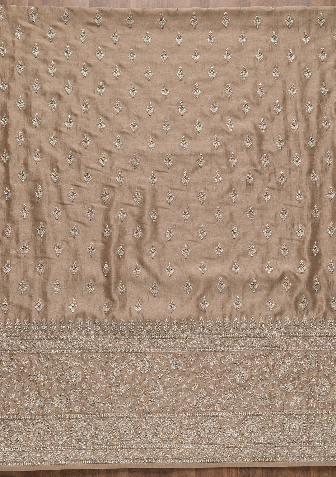 Light Brown Zariwork Raw Silk Unstitched Salwar Suit