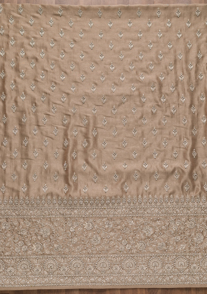 Light Brown Zariwork Raw Silk Unstitched Salwar Suit