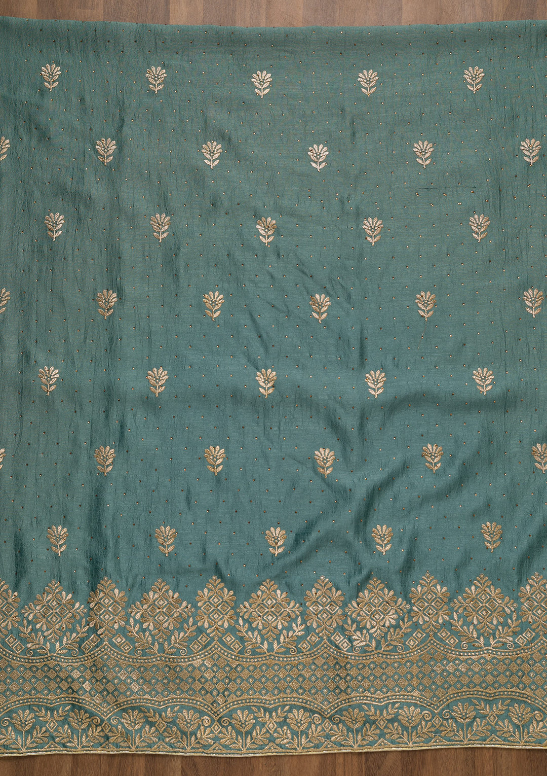 Teal Green Zariwork Art Silk Unstitched Salwar Suit