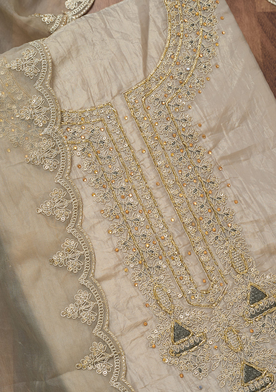 Light Grey Zariwork Tissue Unstitched Salwar Suit