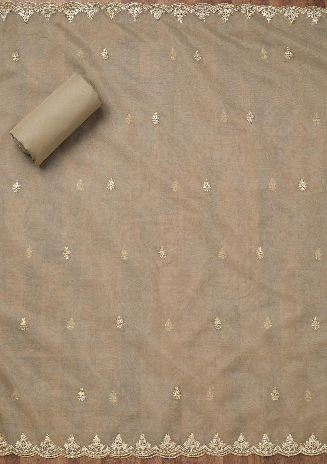 Light Grey Zariwork Tissue Unstitched Salwar Suit