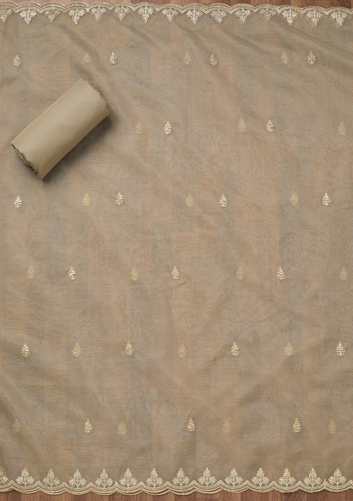 Light Grey Zariwork Tissue Unstitched Salwar Suit