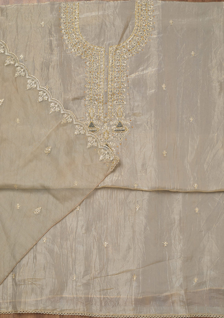Light Grey Zariwork Tissue Unstitched Salwar Suit