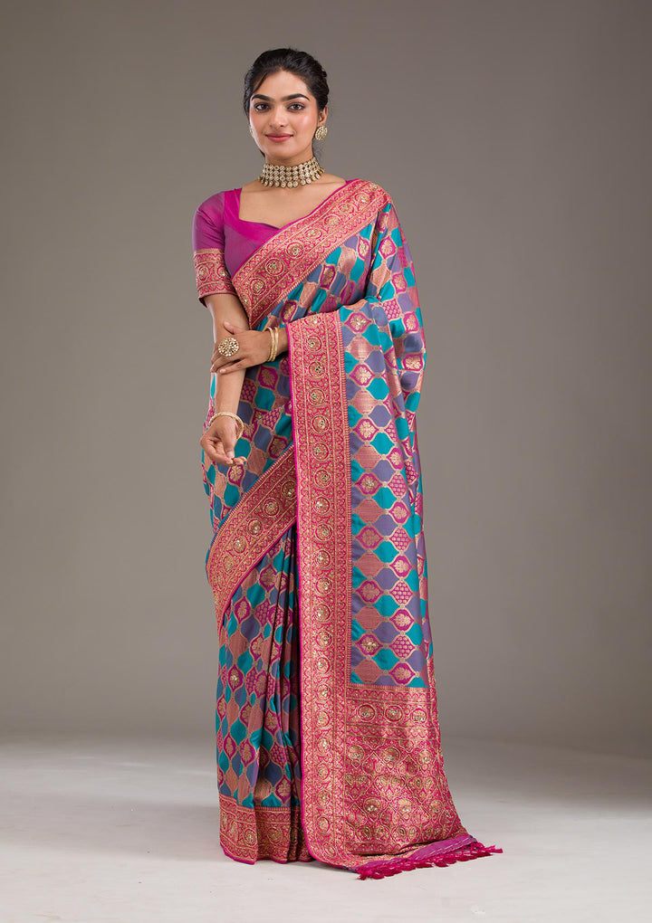 Magenta Pink Cutdana Art Silk Saree