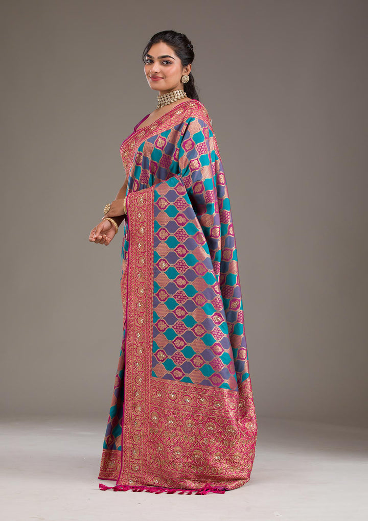 Magenta Pink Cutdana Art Silk Saree