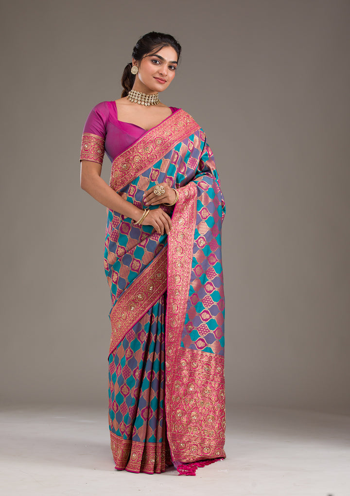 Magenta Pink Cutdana Art Silk Saree