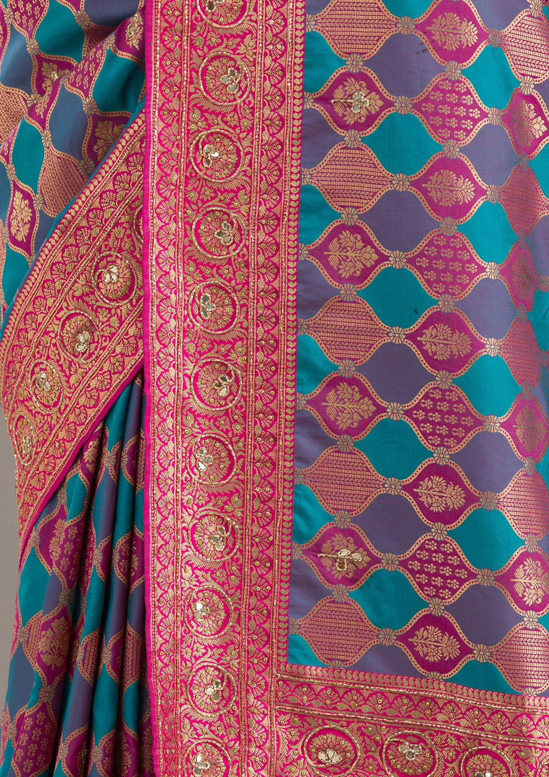 Magenta Pink Cutdana Art Silk Saree