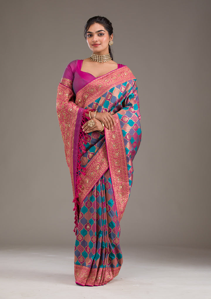 Magenta Pink Cutdana Art Silk Saree