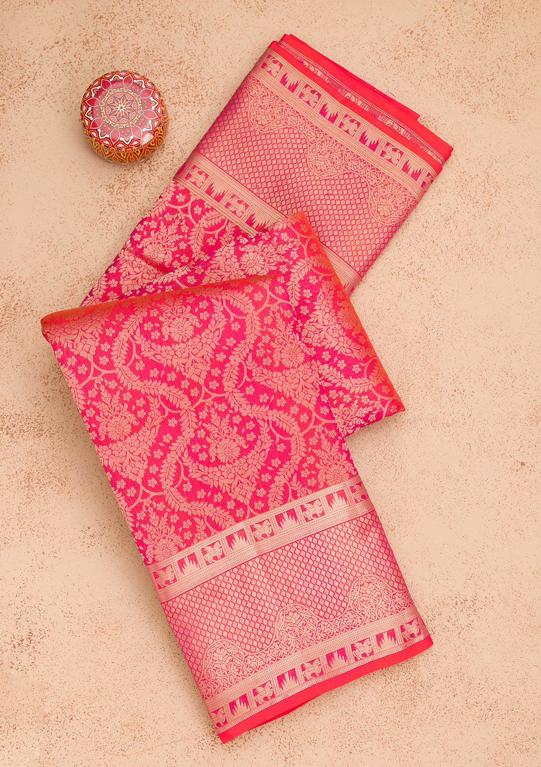 Magenta Pink Zariwork Pure Silk Saree
